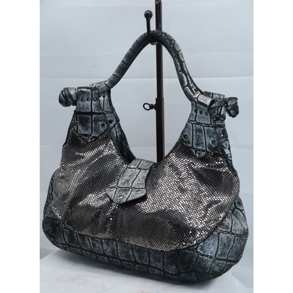 Rare Whitney & Davis International Croc embossed Leather & Mesh Sachel - Picture 1 of 9